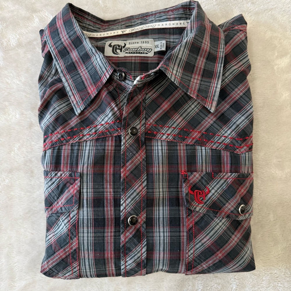 Cowboy Hardware Mens‎ XXL Plaid Shirt Black Red Western Long Sleeve Snap Front